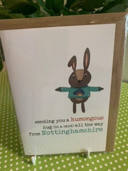 sending a humongous hug... from Nottinghamshire - (rabbit) - Dandelion Stationery card