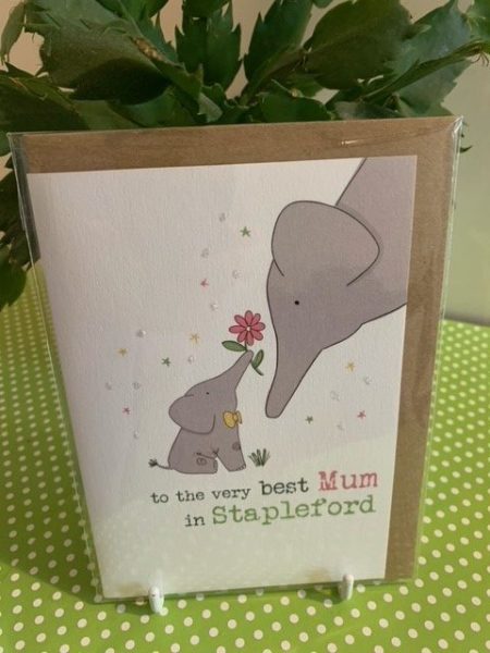 to the very best Mum in Stapleford - (elephant) - Dandelion Stationery card