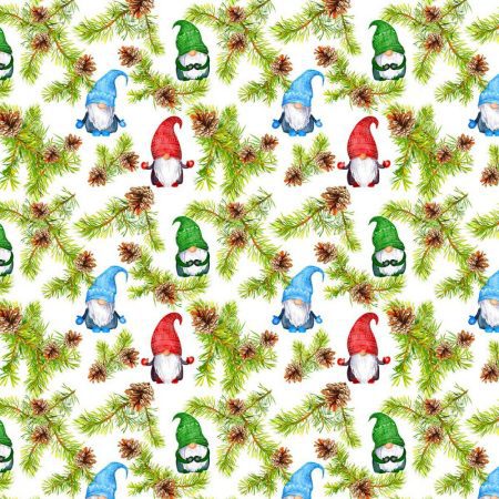 Christmas Pine Gonks 100% Cotton Fabric- 1m