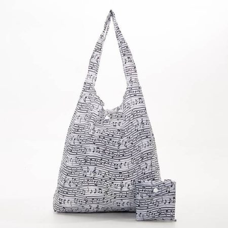 Music Notes - Eco Chic Foldaway Shopping Bag - White