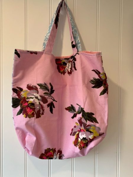 Pink/Blue Floral Patchwork tote bag (short handle) - Image 3