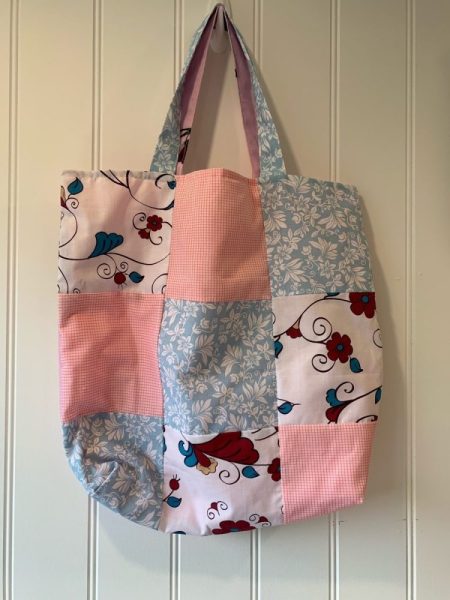 Pink/Blue Floral Patchwork tote bag (short handle)