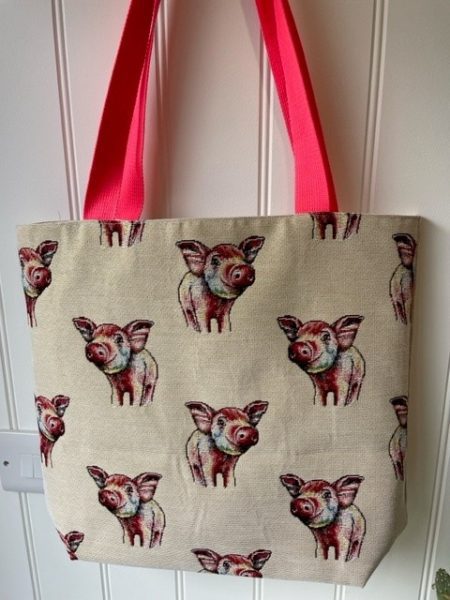 Pig tapestry fabric - shoulder tote bag