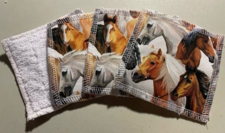 Horses - washable, re-usable bamboo face wipes x 4