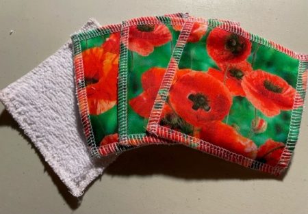 Poppies - washable, re-usable bamboo face wipes x 4