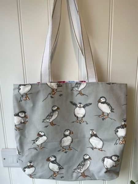 Grey Puffin - shoulder tote bag