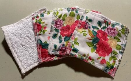 Roses - washable, re-usable bamboo face wipes x 4