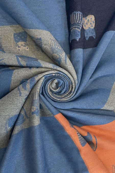 Cat block colour thick winter scarf – Blue/Orange (7244) - Image 3