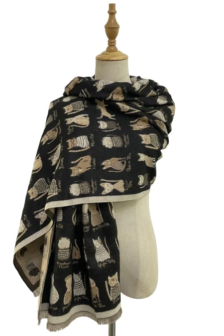 Cat Medley - thick winter scarf – black/brown (7246) - Image 2