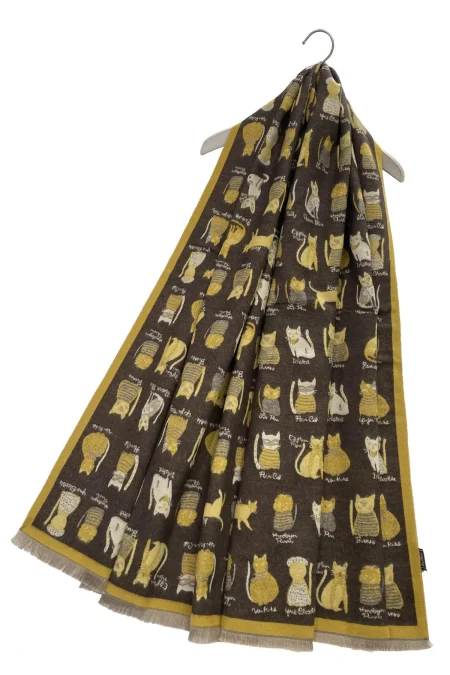 Cat Medley - thick winter scarf – brown/mustard (7246)