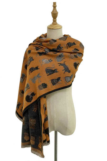 Cat Medley - thick winter scarf – orange/black (7246) - Image 2