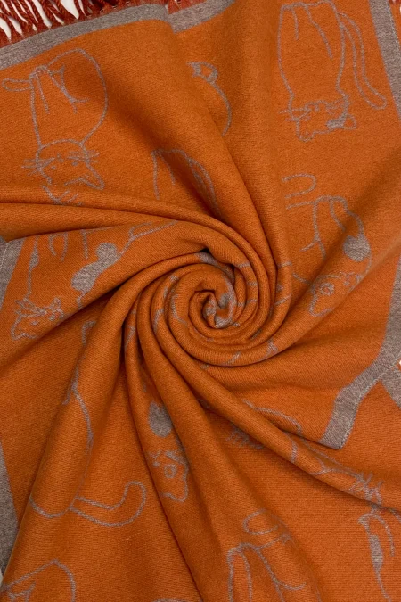 Cat Silhouette- thick winter scarf – Light Grey/Orange (7323) - Image 2