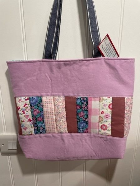 Lilac denim striped - shoulder tote bag