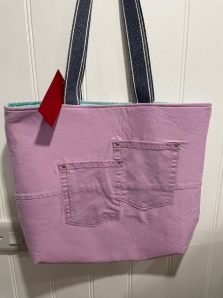 Lilac denim striped - shoulder tote bag - Image 2