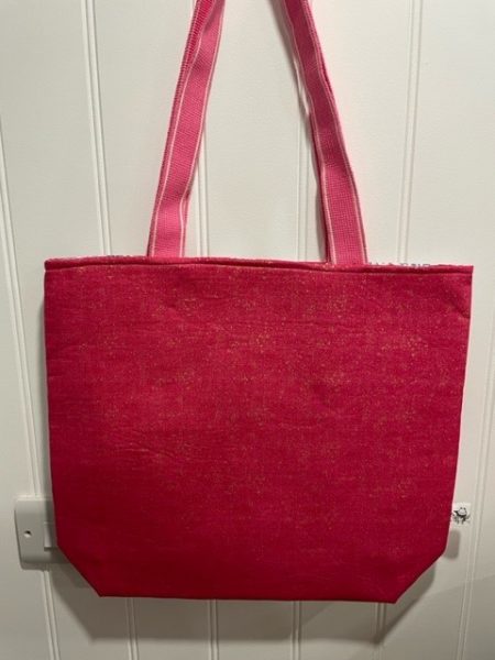 Pink Patchwork Stripes with Heart design - shoulder tote bag - Image 2