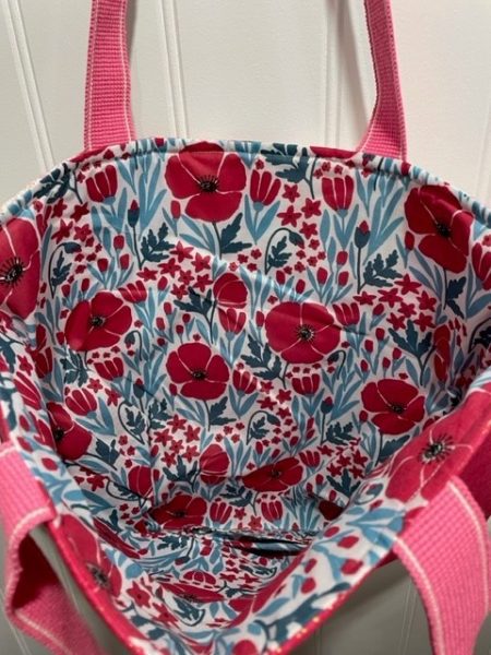 Pink Patchwork Stripes with Heart design - shoulder tote bag - Image 3