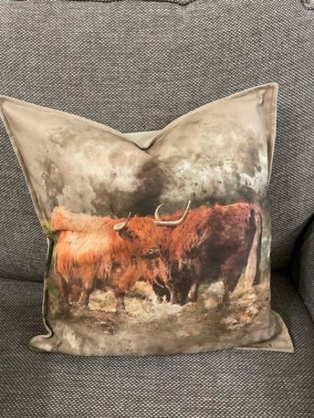 Highland Cow Herd design Linen Cushion Cover  - LGF