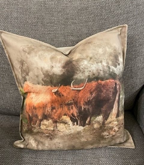 Highland Cow Herd design Linen Cushion Cover  - LGF