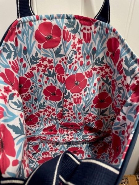 Blue leaves tapestry fabric - shoulder tote bag #4 - Image 3