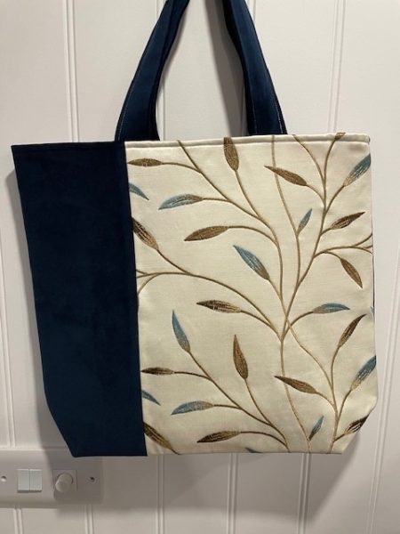 Blue leaves tapestry fabric - shoulder tote bag #4