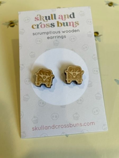 Camper Vans - Laser cut wooden stud earrings - Skull & Cross Buns