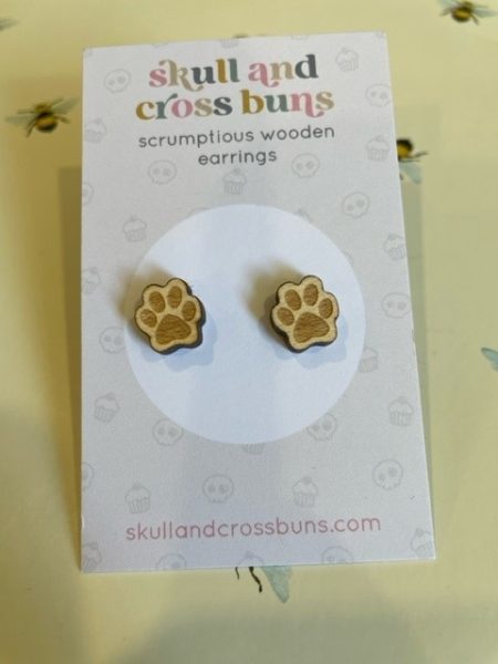 Paw Prints - Laser cut wooden stud earrings - Skull & Cross Buns