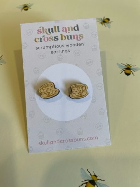 Cup of Tea - Laser cut wooden stud earrings - Skull & Cross Buns