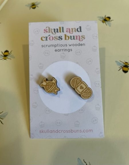 Balls of Wool - Laser cut wooden stud earrings - Skull & Cross Buns