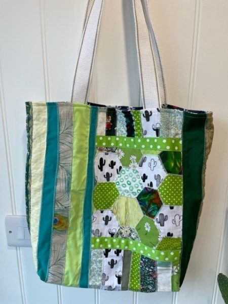 Green Cacti - Hexagons 'Scrapz range' - shoulder tote bag