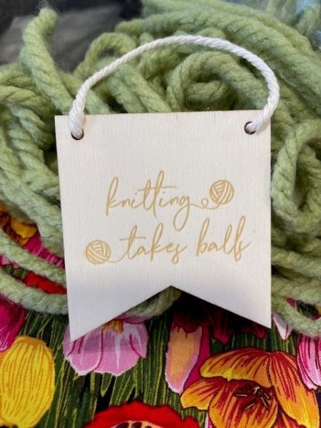 Knitting Takes Balls - Laser cut wooden hanging decoration - Skull & Cross Buns