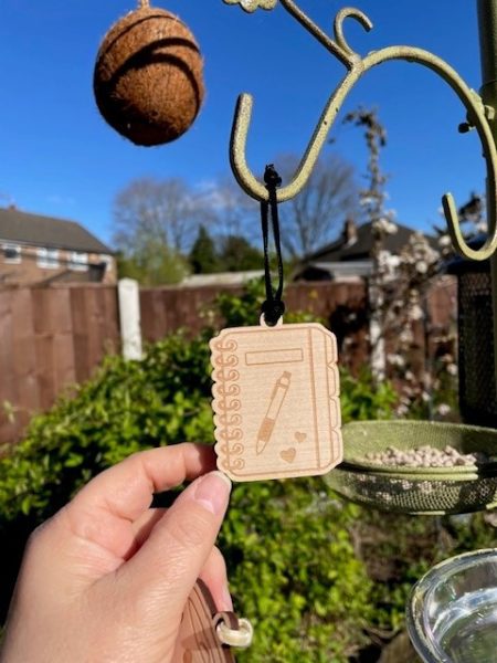 Notebook & Pen - Laser cut wooden hanging decoration - Skull & Cross Buns