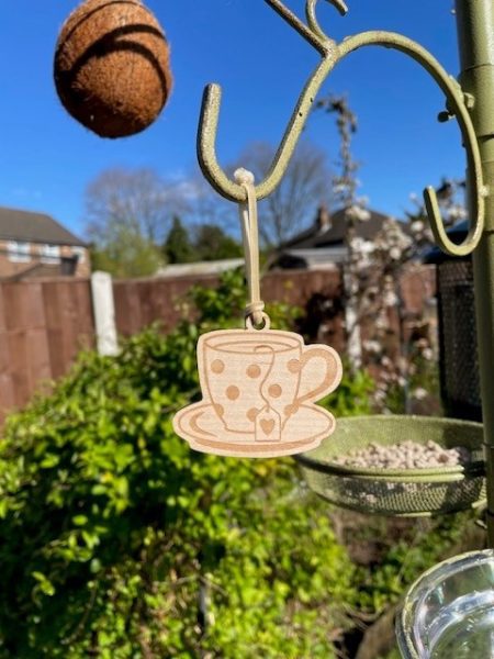 Teacup - Laser cut wooden hanging decoration - Skull & Cross Buns