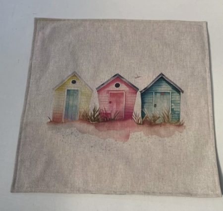 Beach Huts design (#3)  Linen Cushion Cover  - LGF