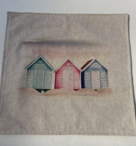 Beach Huts design (#1)  Linen Cushion Cover  - LGF