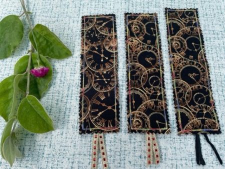 Black Clock Faces design - fabric bookmark