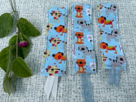 Light Blue Cat & Dog  design - fabric bookmark