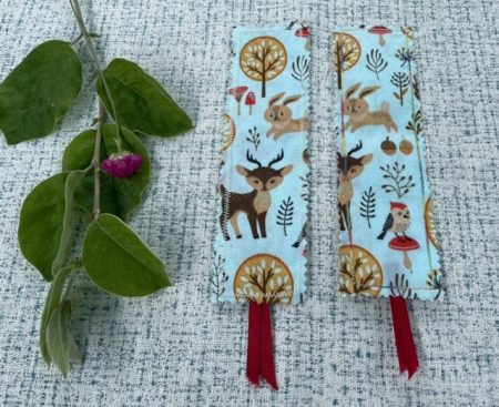 Light Blue Woodland Animal design - fabric bookmark