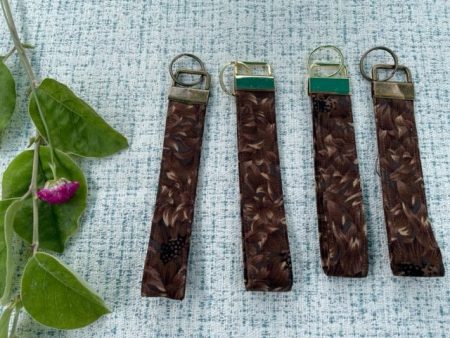 Brown Leaf design - wristlet / keyring