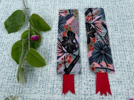 Grey Flower design - fabric bookmark