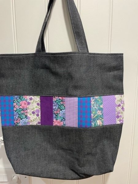 Purples - Denim Panel detail bag - tote bag carry handle