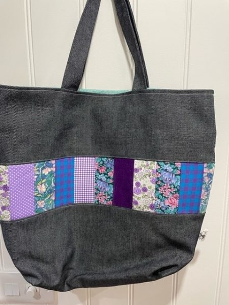 Purples - Denim Panel detail bag - tote bag carry handle - Image 2