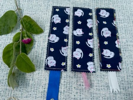 Navy Cat design - fabric bookmark