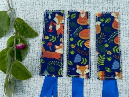 Navy Fox design - fabric bookmark