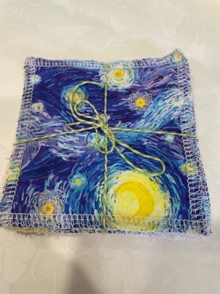 starry night/lilac stripe design - washable, re-usable bamboo face wipes x 4