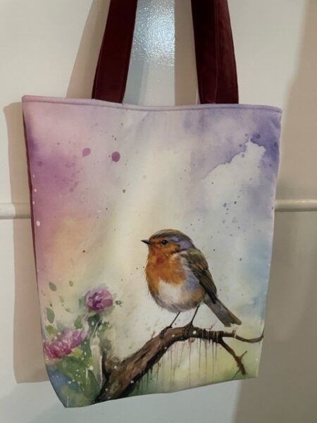 Robin (purple)  design tote bag