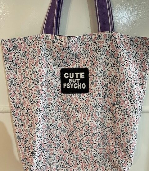 'Cute but psycho' floral fabric shoulder tote bag