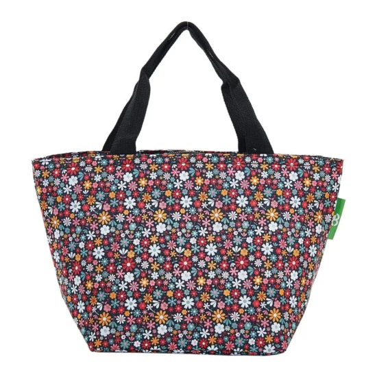 Ditsy Flowers - Black - Eco Chic Foldable Lunch Bag