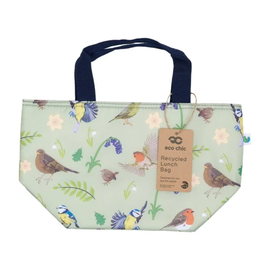 Garden Birds - Black - Eco Chic Foldable Lunch Bag