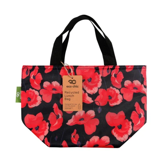 Poppies - Black - Eco Chic Foldable Lunch Bag