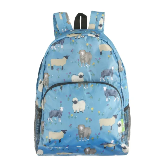 Sheep - Blue - Eco Chic Foldable Backpack